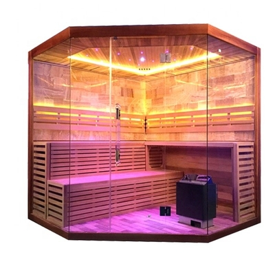 Pure Canadian Hemlock / Red Cedar Corner Sauna Łaźnia parowa 6KW 220V z pomieszczeniem z solą kamienną