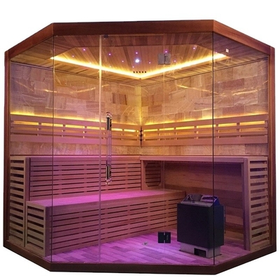 Pure Canadian Hemlock / Red Cedar Corner Sauna Łaźnia parowa 6KW 220V z pomieszczeniem z solą kamienną