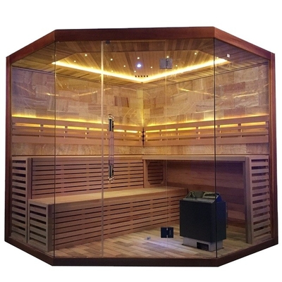 Pure Canadian Hemlock / Red Cedar Corner Sauna Łaźnia parowa 6KW 220V z pomieszczeniem z solą kamienną